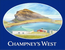 Logo of Champney's West with a scenic illustration on a blue background